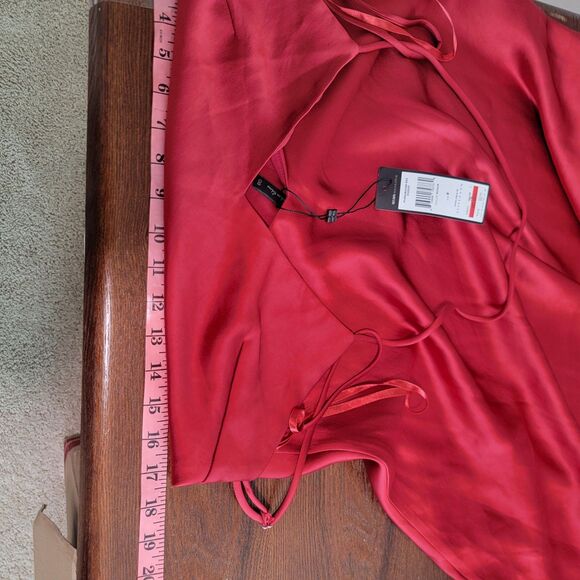 Bcbg Max Azria Red Satin Open Back A-Line Slip Long Maxi Cocktail Dress Nwt 8 - Picture 6 of 10